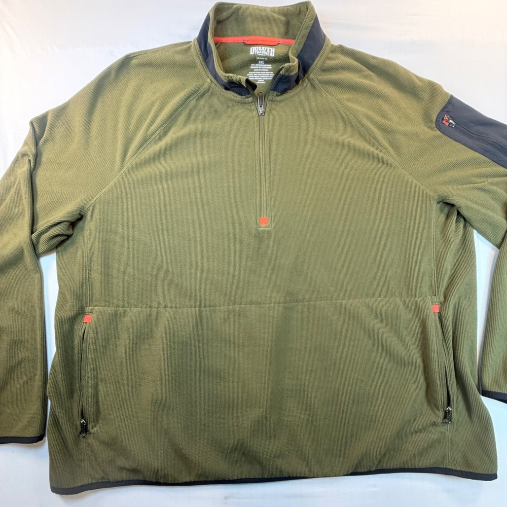 Duluth Trading Co 3XL Olive Waffle Fleece Quarter Zip Pullover Relaxed Workwear